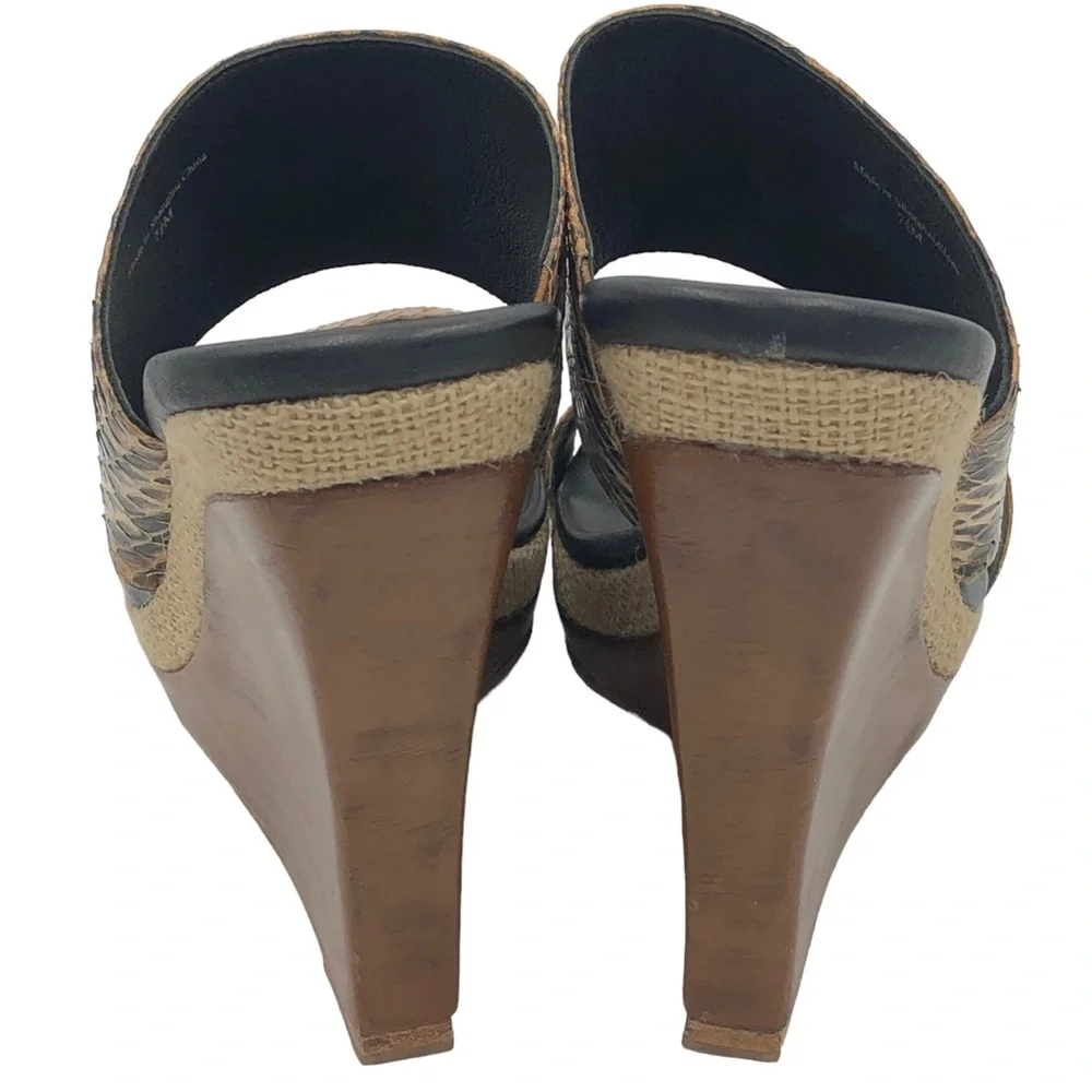 Diane Von Furstenberg Snakeskin Print Wood Wedge Platform Sandals Size 7.5